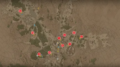 Annotated Laslea Glen map showing the prologue quest route