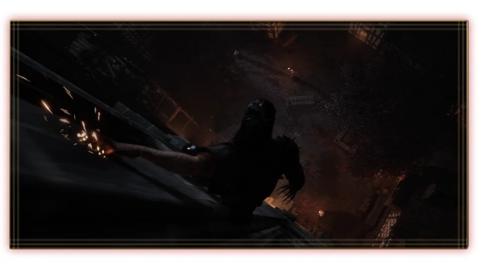 Coen climbing a wall at night in official The Blood of Dawnwalker gameplay